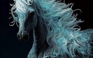 Картинка лошадь, конь, лошади, животные, портрет, арт, рисунок, лед, зима, ночь, темнота, темный, иней