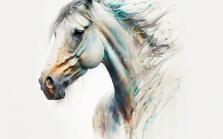 Картинка лошадь, конь, лошади, животные, белый, портрет, арт, рисунок, акварель, акварельные, краска, живопись, aрт