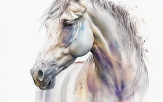 Картинка лошадь, конь, лошади, животные, белый, арт, рисунок, акварель, акварельные, портрет