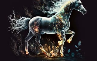 Картинка лошадь, конь, лошади, животные, бег, AI Art, ИИ арт, цифровое, арт, сгенерированный, AI, ИИ, amoled, амолед, черный