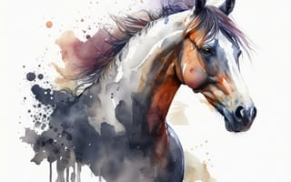 Картинка лошадь, конь, лошади, животные, портрет, арт, рисунок, акварель, акварельные, краска, мазок, мазок красками, живопись, текстура, текстурные