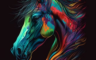 Картинка лошадь, конь, лошади, животные, портрет, арт, рисунок, цифровой, живопись, aрт, amoled, амолед, черный