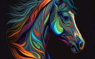 Картинка лошадь, конь, лошади, животные, портрет, арт, рисунок, живопись, aрт, цифровой, amoled, амолед, черный