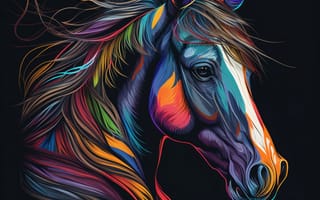 Картинка лошадь, конь, лошади, животные, портрет, арт, рисунок, живопись, aрт, цифровой