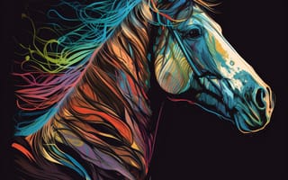 Картинка лошадь, конь, лошади, животные, портрет, арт, рисунок, цифровой, живопись, aрт, amoled, амолед, черный