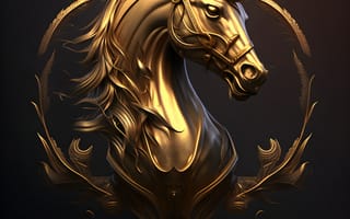 Картинка лошадь, конь, лошади, животные, арт, цифровой, металл, металлический, золотой