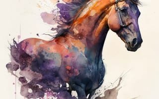 Картинка лошадь, конь, лошади, животные, арт, рисунок, портрет, акварель, акварельные, живопись, aрт, краска, мазок, мазок красками, текстура, текстурные