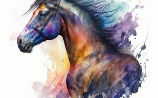 Картинка лошадь, конь, лошади, животные, портрет, арт, рисунок, акварель, акварельные, живопись, aрт, краска, мазок, мазок красками, текстура, текстурные