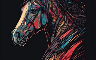 Картинка лошадь, конь, лошади, животные, amoled, амолед, черный, портрет, арт, рисунок