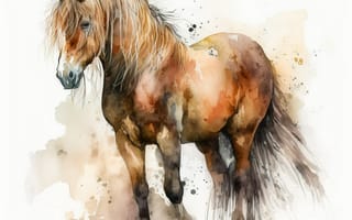 Картинка лошадь, конь, лошади, животные, коричневый, гнедой, арт, рисунок, акварель, акварельные, живопись, aрт