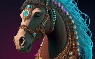 Картинка лошадь, конь, лошади, животные, уздечка, узда, AI Art, ИИ арт, цифровое, арт, сгенерированный, AI, ИИ, портрет
