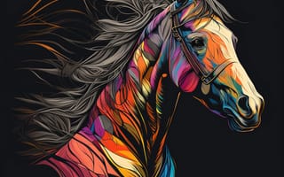 Картинка лошадь, конь, лошади, животные, арт, рисунок, цифровой, amoled, амолед, черный