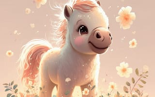 Картинка лошадь, конь, лошади, животные, жеребенок, маленький, арт, рисунок, цветок