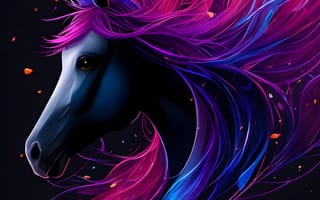 Картинка лошадь, конь, лошади, животные, AI Art, ИИ арт, цифровое, арт, сгенерированный, AI, ИИ, ночь, темнота, темный, грива