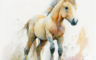Картинка лошадь, конь, лошади, животные, жеребенок, маленький, арт, рисунок, акварель, акварельные, живопись, aрт