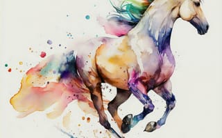 Картинка лошадь, конь, лошади, животные, бег, арт, рисунок, акварель, акварельные, живопись, aрт