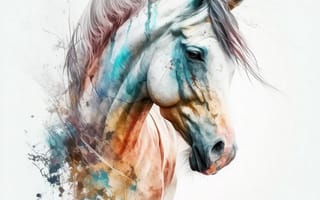 Картинка лошадь, конь, лошади, животные, белый, арт, рисунок, акварель, акварельные, живопись, aрт