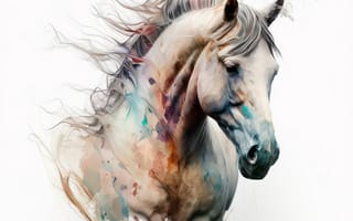 Картинка лошадь, конь, лошади, животные, арт, рисунок, портрет, акварель, акварельные