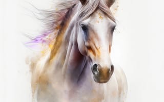 Картинка лошадь, конь, лошади, животные, белый, арт, рисунок, портрет, акварель, акварельные