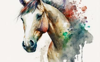 Картинка лошадь, конь, лошади, животные, портрет, арт, рисунок, акварель, акварельные, живопись, aрт, мазок, краска, мазок красками, текстура, текстурные