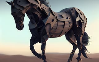 Картинка лошадь, конь, лошади, животные, арт, цифровой, деревянный, пустыня, песок