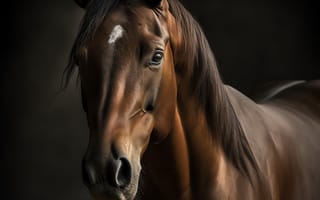Картинка лошадь, конь, лошади, животные, коричневый, гнедой, портрет, ночь, темнота, темный