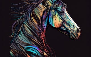 Картинка лошадь, конь, лошади, животные, арт, цифровой, рисунок, портрет, amoled, амолед, черный