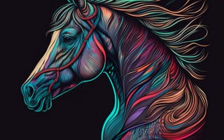 Картинка лошадь, конь, лошади, животные, арт, рисунок, цифровой, портрет, amoled, амолед, черный