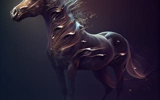 Картинка лошадь, конь, лошади, животные, рендеринг, дизайн, арт, цифровой, ночь, темнота, темный
