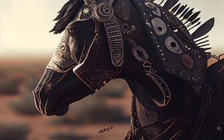 Картинка лошадь, конь, лошади, животные, арт, рисунок, цифровой, броня