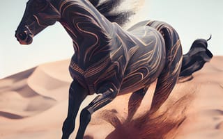 Картинка лошадь, конь, лошади, животные, бег, пустыня, песок, арт, цифровой
