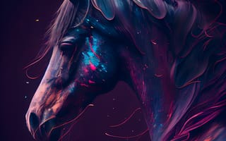 Картинка лошадь, конь, лошади, животные, портрет, арт, цифровой, ночь, темнота, темный