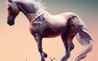 Картинка лошадь, конь, лошади, животные, арт, рисунок, рендеринг, дизайн, AI Art, ИИ арт, цифровое, сгенерированный, AI, ИИ