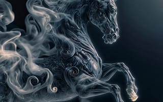 Картинка лошадь, конь, лошади, животные, бег, темный, темнота, дым, арт, рисунок, цифровой