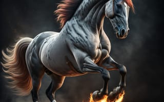 Картинка лошадь, конь, лошади, животные, ночь, темнота, темный, огонь
