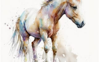 Картинка лошадь, конь, лошади, животные, коричневый, гнедой, жеребенок, маленький, арт, рисунок, акварель, акварельные, живопись, aрт