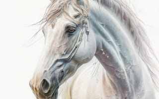 Картинка лошадь, конь, лошади, животные, белый, морда, голова, арт, рисунок, портрет