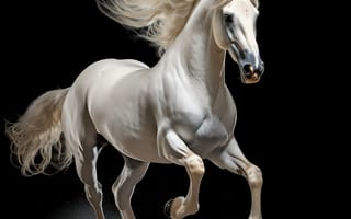Картинка лошадь, конь, лошади, животные, белый, бег, ночь, темнота, темный, amoled, амолед, черный
