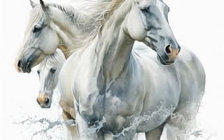 Картинка лошадь, конь, лошади, животные, белый, арт, рисунок, акварель, акварельные, живопись, aрт