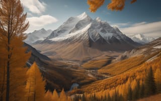 Картинка горы, гора, природа, пейзаж, скала, лес, деревья, дерево, осень