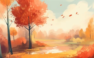 Картинка осень, осенние, время года, сезоны, сезонные, лес, деревья, дерево, природа, река, арт