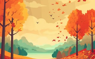 Картинка осень, осенние, время года, сезоны, сезонные, лес, деревья, дерево, природа, река, арт