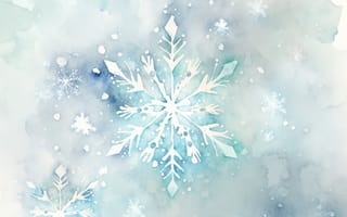 Картинка снежинка, снег, зима, зимние, время года, сезоны, сезонные, арт, рисунок, акварель, акварельные, живопись, aрт