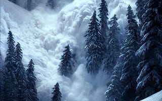 Картинка зима, зимние, время года, сезоны, сезонные, лес, деревья, дерево, природа, ель, елка, снег, лавина