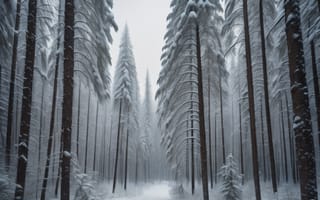 Картинка зима, зимние, время года, сезоны, сезонные, лес, деревья, дерево, природа, снег, иней, изморозь, белый, AI Art, ИИ арт, цифровое, арт, сгенерированный, AI, ИИ