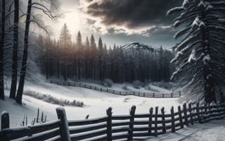 Картинка зима, зимние, время года, сезоны, сезонные, лес, деревья, дерево, природа, снег, пейзаж, AI Art, ИИ арт, цифровое, арт, сгенерированный, AI, ИИ