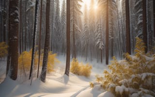 Картинка зима, зимние, время года, сезоны, сезонные, лес, деревья, дерево, природа, пейзаж, снег, AI Art, ИИ арт, цифровое, арт, сгенерированный, AI, ИИ