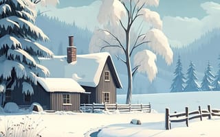 Картинка зима, зимние, время года, сезоны, сезонные, дом, снег, река