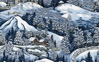 Картинка зима, зимние, время года, сезоны, сезонные, лес, деревья, дерево, природа, ель, елка, дом, село, поселок, AI Art, ИИ арт, цифровое, арт, сгенерированный, AI, ИИ