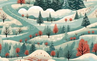 Картинка зима, зимние, время года, сезоны, сезонные, лес, деревья, дерево, природа, ель, елка, арт, рисунок
